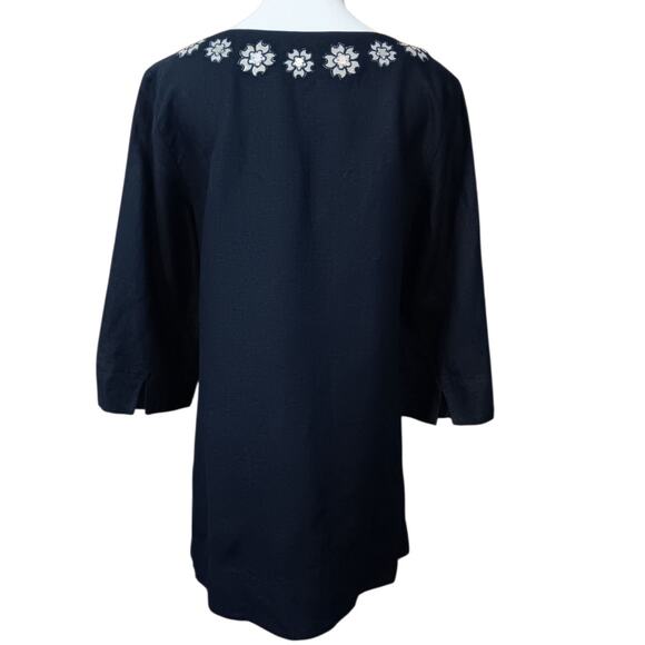 J. CREW 100% Linen Tunic Top Blouse M/10 Artsy‎ Floral Applique Long 3/4 Sleeves - Picture 2 of 11